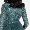 Maya Deluxe Robe d&rsquo;invité de Mariage à Manches Longues et col en V pour Femme Vert(Emerald Green)