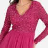 Maya Deluxe Robe d&rsquo;invité de Mariage à Manches Longues et col en V pour Femme Vert(Fuschia)