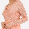 Maya Deluxe Robe d&rsquo;invitée de Mariage Femme Manches Longues et col V Vert(Apricot)