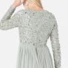 Maya Deluxe Robe d&rsquo;invitée de Mariage Femme Manches Longues et col V Vert(Green Lily)