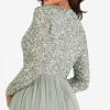 Maya Deluxe Robe d&rsquo;invitée de Mariage Femme Manches Longues et col V Vert(Lys Vert)