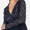 Maya Deluxe Robe d&rsquo;invitée de Mariage Femme Manches Longues et col V Vert(Navy)
