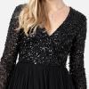Maya Deluxe Robe d&rsquo;invitée de Mariage Femme Manches Longues et col V Vert(Noir)