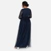 Maya Deluxe Women&rsquo;s Ladies Maxi Dress Long Sleeve Round Neck Sequin Embellished Tulle Floral A-Line for Occasion Prom Ball Gown Dress Femme (Lot de 1)(Navy Blue)