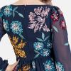 Maya Deluxe Women&rsquo;s Ladies Maxi Dress with Slit Long Sleeve Bishop V Neckline Floral Embellishment for Special Occasions Prom Ball(Navy)