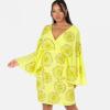 Maya Deluxe Women&rsquo;s Ladies Midi Dress Cape Sleeve Plunge V-Neck Knee-Length Floral Embellished A-Line for Wedding Guest Occasion Robe Femme (Lot de 1)(Lime Green)