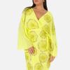 Maya Deluxe Women&rsquo;s Ladies Midi Dress Cape Sleeve Plunge V-Neck Knee-Length Floral Embellished A-Line for Wedding Guest Occasion Robe Femme (Lot de 1)(Lime Green)