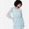 Maya Deluxe Women&rsquo;s Midaxi Dress Ladies Long Puff Sleeve Round Neck Floral Sequin Embellished Tulle A-Line Bridesmaid Wedding Guest Robe Femme (Lot de 1)(Sky Blue)