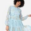 Maya Deluxe Women&rsquo;s Midaxi Dress Ladies Long Puff Sleeve Round Neck Floral Sequin Embellished Tulle A-Line Bridesmaid Wedding Guest Robe Femme (Lot de 1)(Sky Blue)