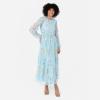 Maya Deluxe Women&rsquo;s Midaxi Dress Ladies Long Puff Sleeve Round Neck Floral Sequin Embellished Tulle A-Line Bridesmaid Wedding Guest Robe Femme (Lot de 1)(Sky Blue)