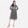 Maya Deluxe Women&rsquo;s Midi Dress Ladies Long Sleeve Sequin Embellished Ruffle for Wedding Guest Bridesmaid Occasion Evening Ball Gown Femme(Anthracite)