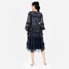 Maya Deluxe Women&rsquo;s Midi Dress Ladies Long Sleeve Sequin Embellished Ruffle for Wedding Guest Bridesmaid Occasion Evening Ball Gown Femme(Bleu Marine)