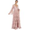 Maya Deluxe Ladies Womens Maxi Dress V Neckline Sequin with Ruffle Empire Waist Slit Split for Prom Ball Bridesmaid Wedding Guest Robes Femme (Lot de 1)(Frosted Pink)