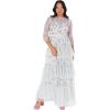 Maya Deluxe Women&rsquo;s Ladies Maxi Dress Round Neck 3/4 Sleeve Floral Sequin Embellished Ruffle A-Line for Wedding Guest Prom Ball Gown Robe Femme (Lot de 1)(Glacier Grey)