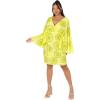 Maya Deluxe Women&rsquo;s Ladies Midi Dress Cape Sleeve Plunge V-Neck Knee-Length Floral Embellished A-Line for Wedding Guest Occasion Robe Femme (Lot de 1)(Lime Green)