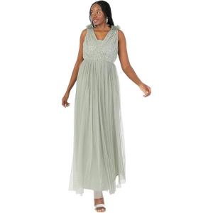 Anaya with Love Women&rsquo;s Maxi Dress Ladies Sleeveless V-Neck Sequin Embellished Tulle Ruffle Shoulder A-Line Bridesmaid Prom Ball Gown Robe Femme(Frosty Green)
