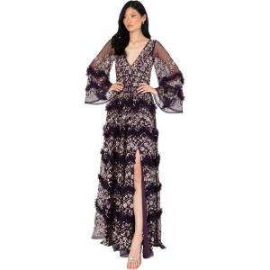 Maya Deluxe Ladies Womens Maxi Dress V Neckline Sequin with Ruffle Empire Waist Slit Split for Prom Ball Bridesmaid Wedding Guest Robes Femme (Lot de 1)(Berry)