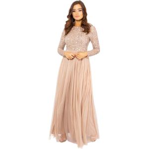Maya Deluxe Maya Robe Longue À Manches Longues pour Femme Taupe Blush Robe de Demoiselle d&rsquo;honneur Femme (Lot de 1)(Blush Taupe)