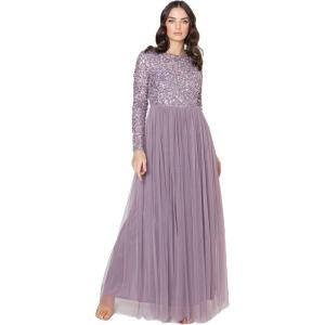 Maya Deluxe Maya Robe Longue À Manches Longues pour Femme Taupe Blush Robe de Demoiselle d&rsquo;honneur Femme (Lot de 1)(Lilas Moody)