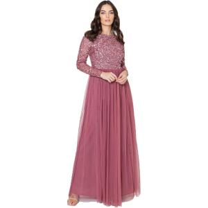 Maya Deluxe Maya Robe Longue À Manches Longues pour Femme Taupe Blush Robe de Demoiselle d&rsquo;honneur Femme (Lot de 1)(Rose Désert)
