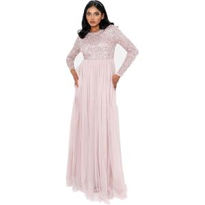 Maya Deluxe Maya Robe Longue À Manches Longues pour Femme Taupe Blush Robe de Demoiselle d&rsquo;honneur Femme (Lot de 1)(Rose Givré.)