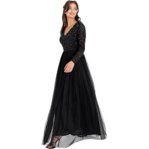 Maya Deluxe Robe d&rsquo;invité de Mariage à Manches Longues et col en V pour Femme Vert(Noir)