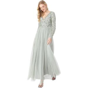 Maya Deluxe Robe d&rsquo;invitée de Mariage Femme Manches Longues et col V Vert(Green Lily)