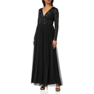 Maya Deluxe Robe d&rsquo;invitée de Mariage Femme Manches Longues et col V Vert(Noir)