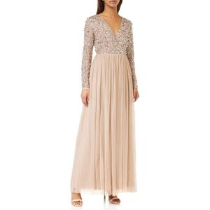 Maya Deluxe Robe d&rsquo;invitée de Mariage Femme Manches Longues et col V Vert(Taupe Blush)