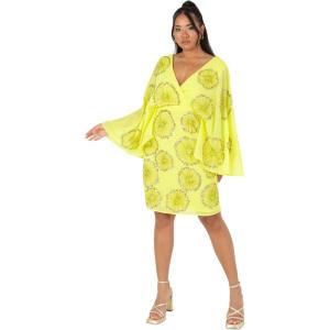 Maya Deluxe Women&rsquo;s Ladies Midi Dress Cape Sleeve Plunge V-Neck Knee-Length Floral Embellished A-Line for Wedding Guest Occasion Robe Femme (Lot de 1)(Lime Green)