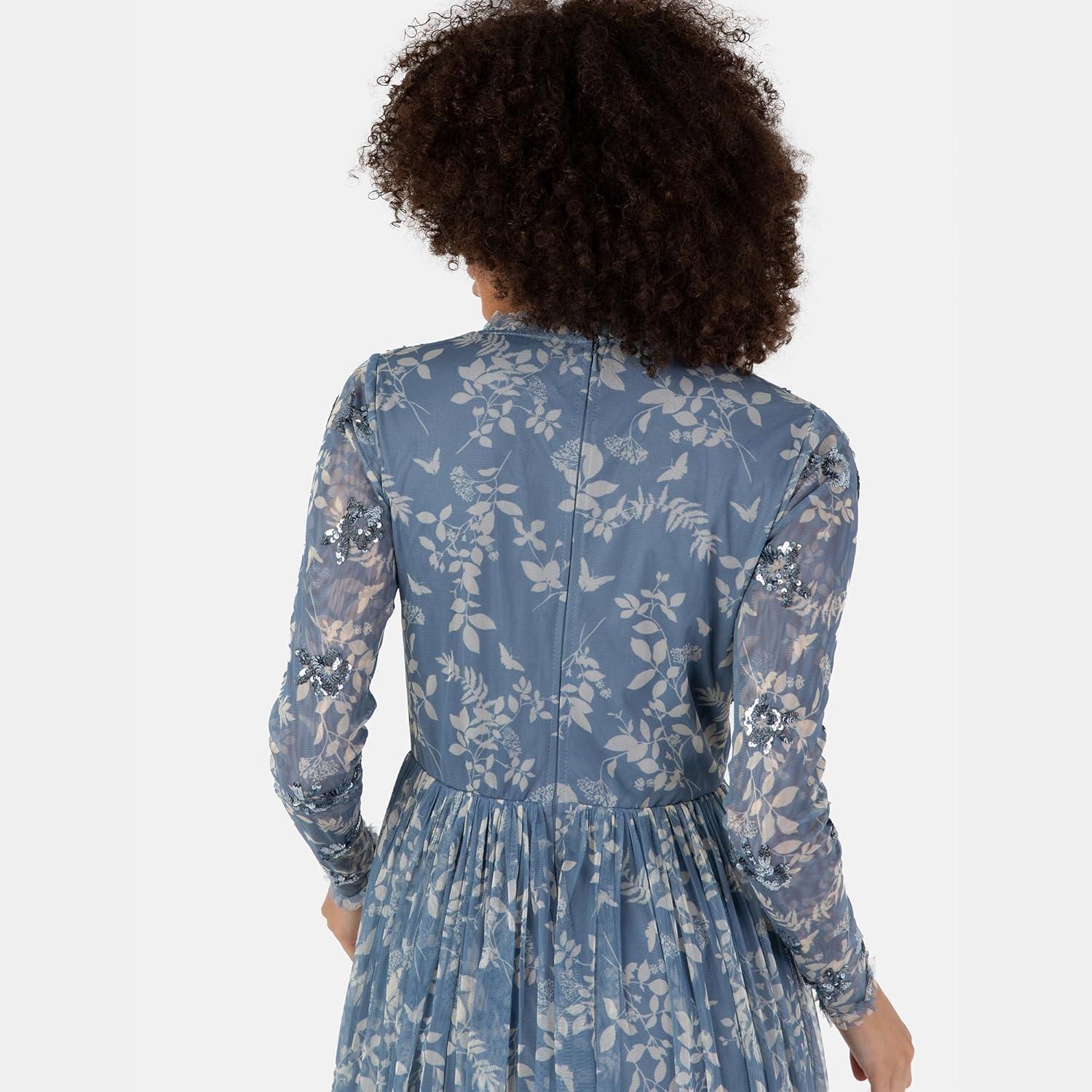 imageAnaya with Love Womens Midaxi Dress Ladies VNeck Wrap Long Sleeves Floral Sequin Embellished for Wedding Guest Party Occasion Evening Robe FemmeBleu