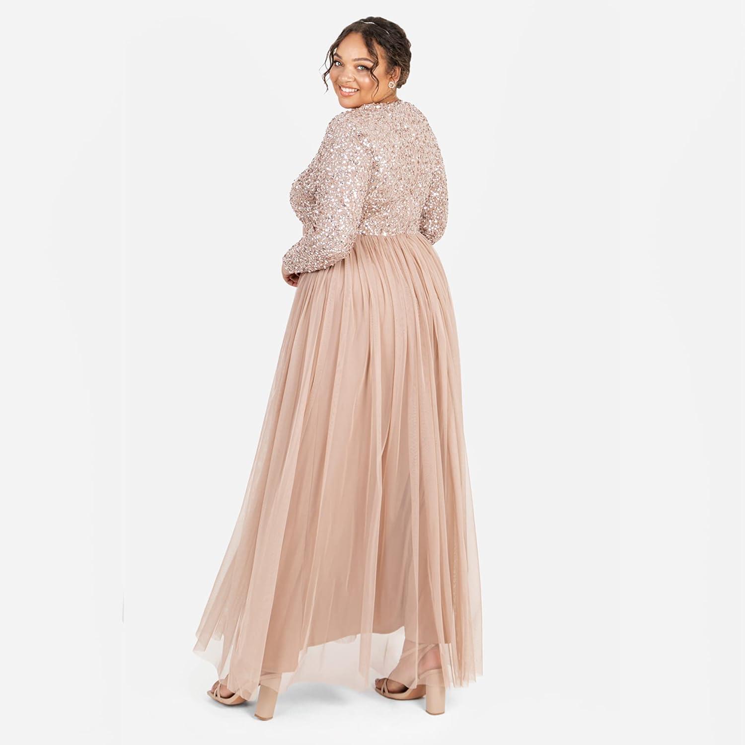 imageMaya Deluxe Robe Manches Longues Maya pour Femme Demoiselle dhonneurBlush Taupe