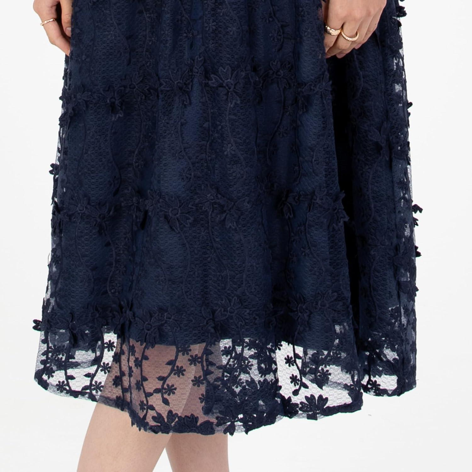 imageMaya Deluxe Womens Midi Dress Ladies Floral Embroidered Lace Long Sleeve VNeck for Wedding Guest Bridesmaid Prom Occasion Ball Gown Robes Femme Lot de 1Navy