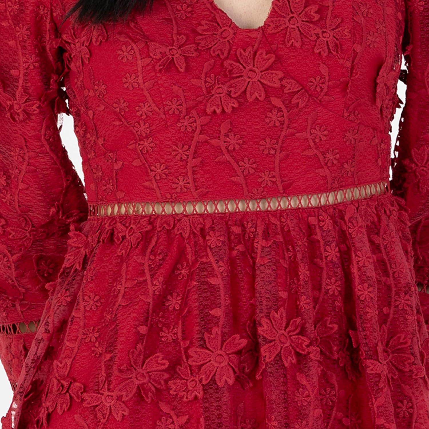 imageMaya Deluxe Womens Midi Dress Ladies Floral Embroidered Lace Long Sleeve VNeck for Wedding Guest Bridesmaid Prom Occasion Ball Gown Robes Femme Lot de 1Wine