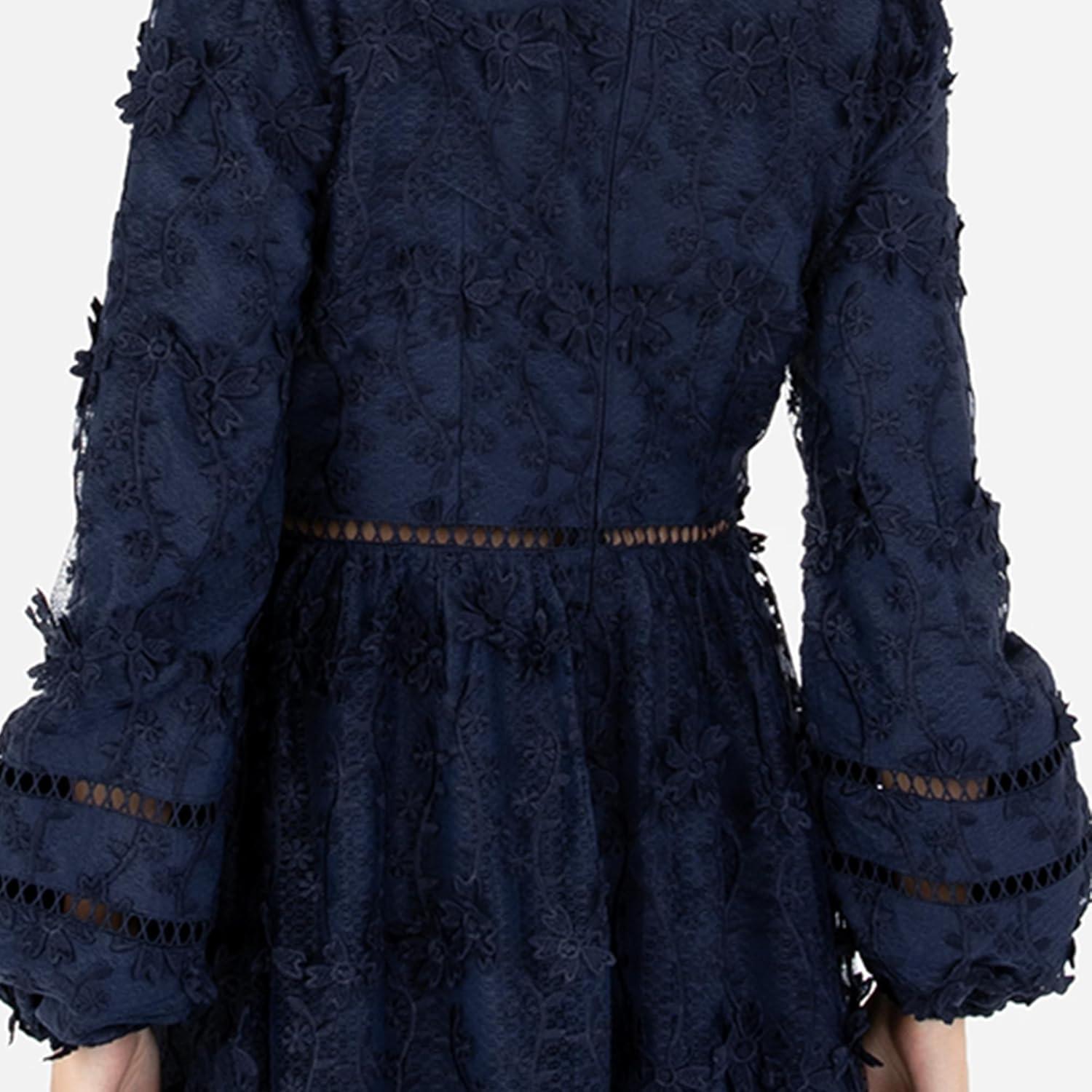 imageMaya Deluxe Womens Midi Dress Ladies Floral Embroidered Lace Long Sleeve VNeck for Wedding Guest Bridesmaid Prom Occasion Ball Gown Robes Femme Lot de 1Navy