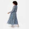 Anaya with Love Women&rsquo;s Midaxi Dress Ladies V-Neck Wrap Long Sleeves Floral Sequin Embellished for Wedding Guest Party Occasion Evening Robe Femme(Bleu)