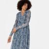 Anaya with Love Women&rsquo;s Midaxi Dress Ladies V-Neck Wrap Long Sleeves Floral Sequin Embellished for Wedding Guest Party Occasion Evening Robe Femme(Bleu)