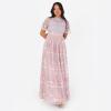 Maya Deluxe Women&rsquo;s Ladies Maxi Dress Short Sleeve Round Neck Floral Embroidered Tulle Lace A-Line for Bridesmaid Wedding Guest Prom Robe Femme(Frosted Pink)