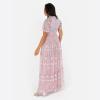 Maya Deluxe Women&rsquo;s Ladies Maxi Dress Short Sleeve Round Neck Floral Embroidered Tulle Lace A-Line for Bridesmaid Wedding Guest Prom Robe Femme(Frosted Pink)