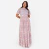Maya Deluxe Women&rsquo;s Ladies Maxi Dress Short Sleeve Round Neck Floral Embroidered Tulle Lace A-Line for Bridesmaid Wedding Guest Prom Robe Femme(Frosted Pink)