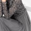 Maya Deluxe Women&rsquo;s Maxi Dress Ladies Crew Neck Long Sleeve Sequin Embellished Tulle Ruffle for Wedding Guest Bridesmaid Ball Gown Robes Femme(Anthracite)