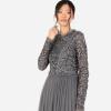 Maya Deluxe Women&rsquo;s Maxi Dress Ladies Crew Neck Long Sleeve Sequin Embellished Tulle Ruffle for Wedding Guest Bridesmaid Ball Gown Robes Femme(Anthracite)
