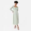 Maya Deluxe Women&rsquo;s Midaxi Dress Ladies Long Sheer Sleeve Square Neck Sequin Embellished Split Empire Waist A-Line Wedding Guest Robe Femme(Mint Green)