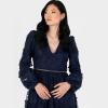 Maya Deluxe Womens Midi Dress Ladies Floral Embroidered Lace Long Sleeve V-Neck for Wedding Guest Bridesmaid Prom Occasion Ball Gown Robes Femme (Lot de 1)(Navy)