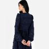 Maya Deluxe Womens Midi Dress Ladies Floral Embroidered Lace Long Sleeve V-Neck for Wedding Guest Bridesmaid Prom Occasion Ball Gown Robes Femme (Lot de 1)(Navy)