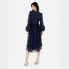 Maya Deluxe Womens Midi Dress Ladies Floral Embroidered Lace Long Sleeve V-Neck for Wedding Guest Bridesmaid Prom Occasion Ball Gown Robes Femme (Lot de 1)(Navy)
