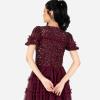Maya Deluxe Women&rsquo;s Midi Dress Ladies Sequin Embellished Short Sleeve Ruffle for Wedding Guest Bridesmaid Occasion Evening Ball Gown Robes Femme(Wine)