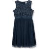 Maya Deluxe Midi Dress for Girls Sequins Embellished Party Tutu Bridesmaids Wedding with Belt Bow Robe Fille (Lot de 1)(Bleu Marine)
