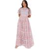 Maya Deluxe Women&rsquo;s Ladies Maxi Dress Short Sleeve Round Neck Floral Embroidered Tulle Lace A-Line for Bridesmaid Wedding Guest Prom Robe Femme(Frosted Pink)