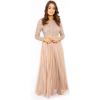 Maya Deluxe Womens Ladies Petite Maxi Dress for Wedding Guest Long Sleeves Sequins Empire High Waist Embellishment Boat Neck Prom Robe Femme (Lot de 1)(Taupe Blush)